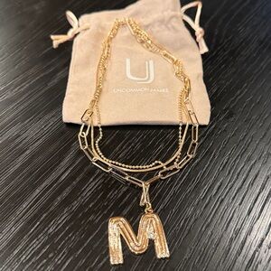 Uncommon James Muse Initial Layered Necklace in Gold Letter M Cubic Zirconia